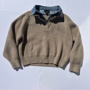 Lumiere Preppy Crop Top Sweater with Denim Layered Collar